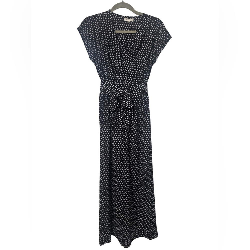 Max Studio Black & White Polka Dot Ruched Wrap Jumpsuit